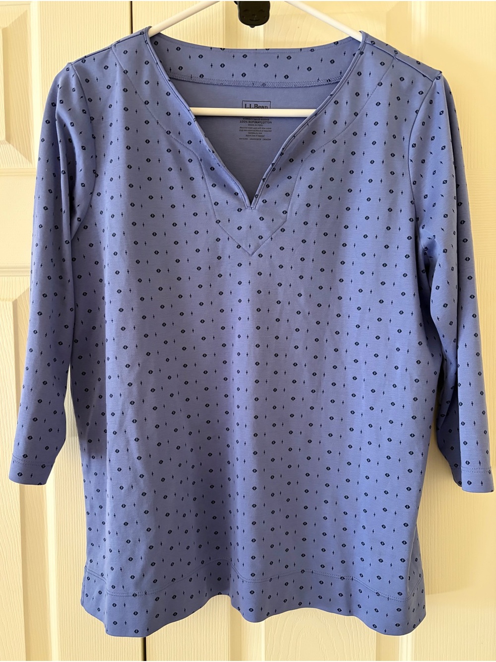 L.L. Bean Light Lavender Cotton Tunic with Navy Dot Print